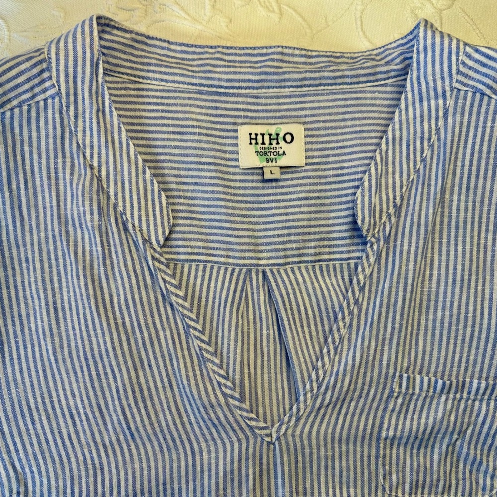HIHO Bananakeet Blue Striped Linen Tunic Shirt Dress Long Sleeve size Large - Picture 5 of 9